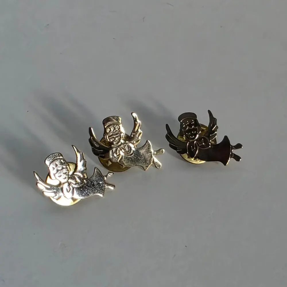 Vintage Gold Tone Angel Lapel Pins Lot of 3 Guardian Angel Tie Tack Brooch